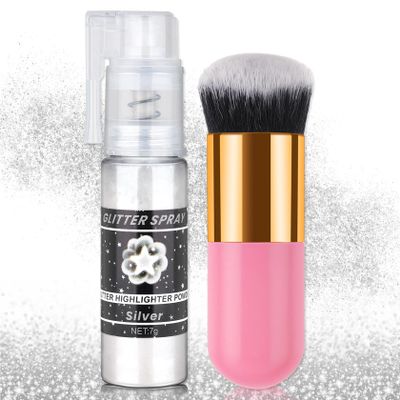 AWCCXMYM Body Glitter Spray Sparkle Hairspray Highlighter Glitter Shiny Spraay for Hair and Body,Face Glitter Powder for Halloween,Christmas,Concert Accessories Party Body Makeup(Silver)