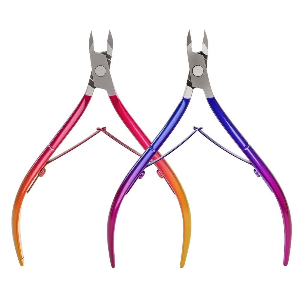 Criyar Cuticle Nippers Kit: Precision Nano-Coated Stainless Steel Cuticle Trimmer Remover for Fingernails and Toenails, Cutter for Manicure Pedicure, Nail Clippers Tools for Women (Red+Blue 2PCS)