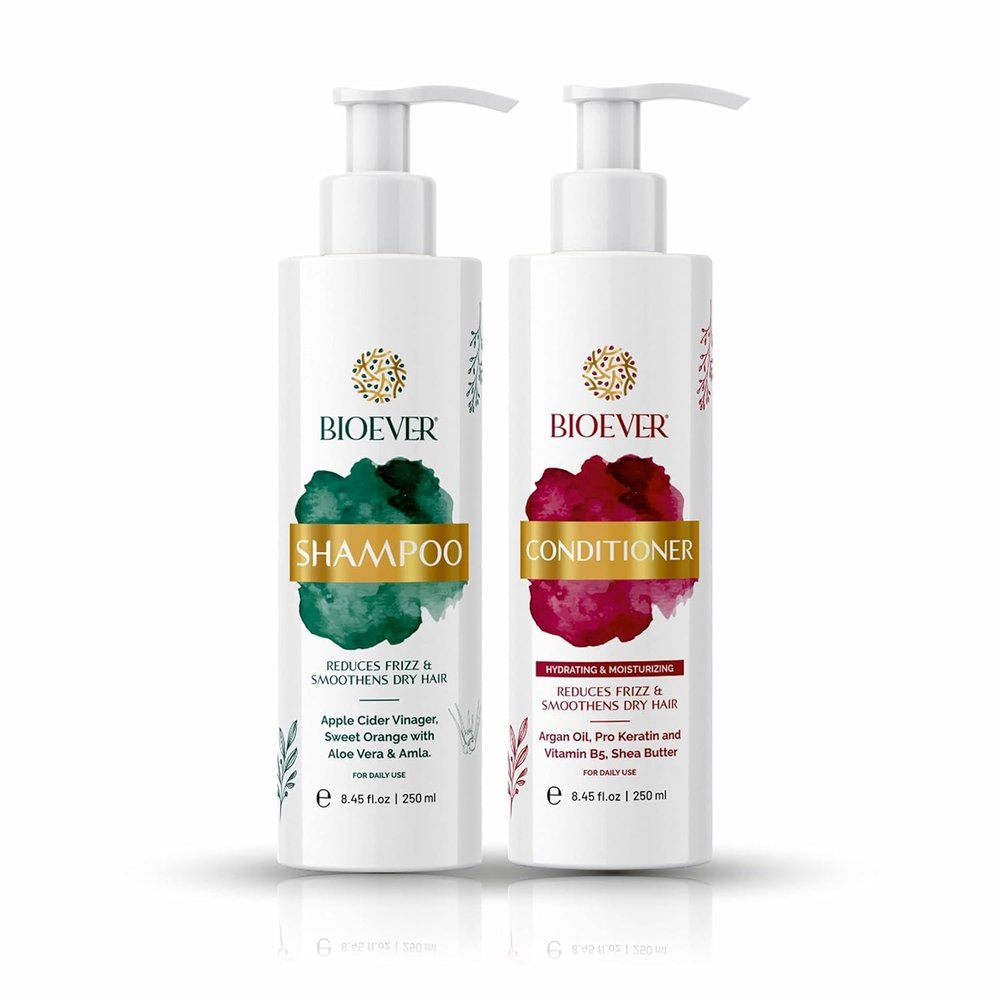 Bio.ever Shampoo and Conditioner Set, 8.45 fl oz Each, Frizz Control with Apple Cider Vinegar and Argan Oil, Sulfate-Free