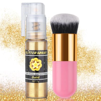 AWCCXMYM Body Glitter Spray Sparkle Hairspray Highlighter Glitter Shiny Spraay for Hair and Body,Face Glitter Powder for Halloween,Christmas,Concert Accessories Party Body Makeup(Gold)