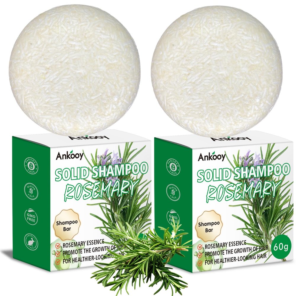 2 Pack Solid Shampoo Bar with Rosemary Oil for Thinning Hair,Natural&Organic Hair Shampoo Soap Bar for Women&Men,Strengthens,Thickens,Controls Oil,Dandruff Solid Soap for Scalp Cleansing&Volume