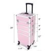 4 in 1 Rolling Make Up Train Cases,Aluminum Cosmetic Makeup Case Tattoo Box,Lockable Cosmetic Train Case,Cosmetology Display Suitcase,with 360 Swivel Wheels,for Nail Tech Hairstylist Barber (Pink) view 2