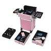 4 in 1 Rolling Make Up Train Cases,Aluminum Cosmetic Makeup Case Tattoo Box,Lockable Cosmetic Train Case,Cosmetology Display Suitcase,with 360 Swivel Wheels,for Nail Tech Hairstylist Barber (Pink) view 3