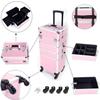 4 in 1 Rolling Make Up Train Cases,Aluminum Cosmetic Makeup Case Tattoo Box,Lockable Cosmetic Train Case,Cosmetology Display Suitcase,with 360 Swivel Wheels,for Nail Tech Hairstylist Barber (Pink) view 4