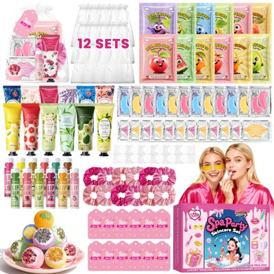 121 PCS Spa Party Supplies for Women, Spa Party Favors Include Face Masks Skincare, Hand Cream, Lip Balm, Under Eye Patches, Lip Mask and Foot Bath Bombs, Spa Birthday Sleepover Party (121pcs)