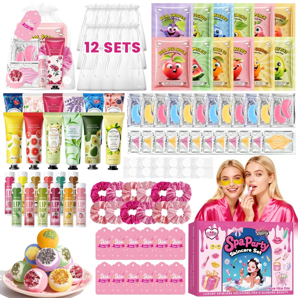 121 PCS Spa Party Supplies for Women, Spa Party Favors Include Face Masks Skincare, Hand Cream, Lip Balm, Under Eye Patches, Lip Mask and Foot Bath Bombs, Spa Birthday Sleepover Party (121pcs)