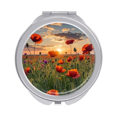 STVNKML Red Poppy Flower Field in Sunset Makeup Mirror, Portable Pocket Mirror with Magnification 1x/2x, Compact Mini Vanity Mirrors for Home, On-The-Go