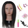Black Mannequin Head with Hair for Braiding, Cosmetology Mannequin Head with 100% Real Hair 18" Pre Streched Human Braiding Hair Training Head with Stand view 2