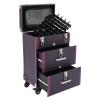 GONGDUN Rolling Makeup Case Large Capacity Cosmetic Case Trolley Hand-held/Hand-pulled Make Up Organizer Box Suitcase Cosmetic Trolley Makeup Suitcase W/Lock & Silent Universal Wheels (Purple Silver) view 1