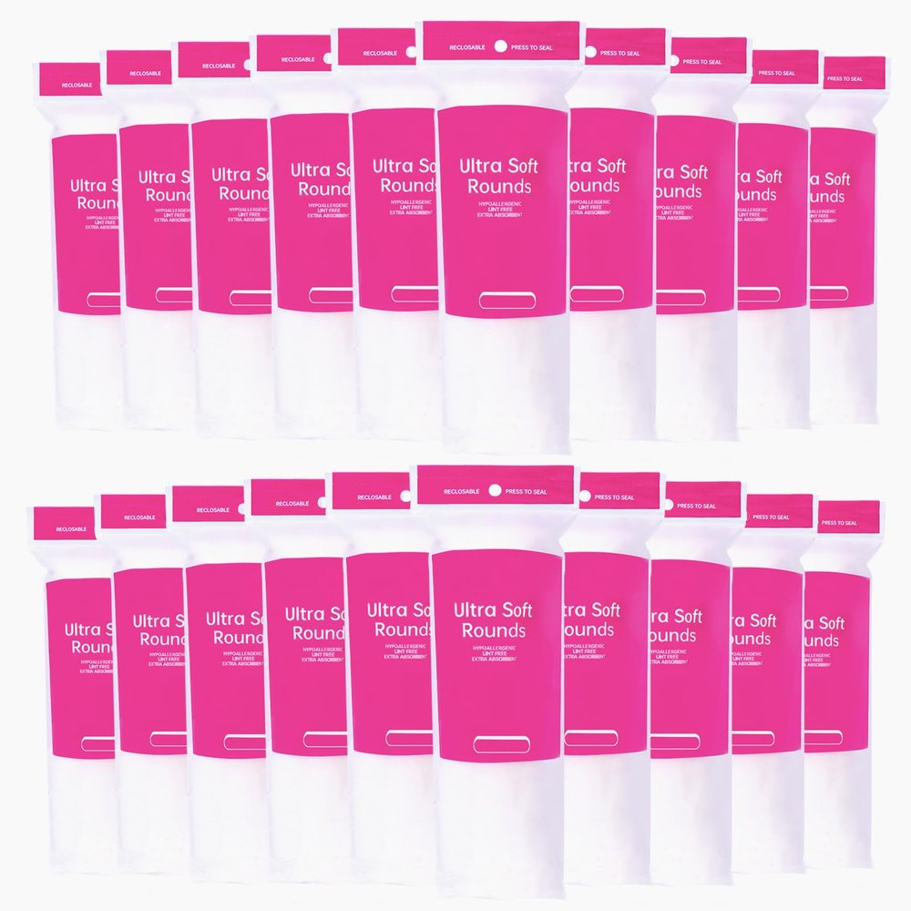 2000 PCS Ultra Soft Cotton Rounds, White, Double-Layered, Hypoallergenic, Lint-Free, 20 Pack with 100 Count Each, Premium Facial Cleansing Pads for Makeup Removal