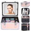 Makeup Box with Led Mirror,Travel Train Hard Case with Rechargeable Lighted Mirror Adjustable Dividers,Cosmetic Organizer Storage Bag for Makeup Artists,Appropriate Gift for Women and Girls,Pink view 1
