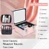 Makeup Box with Led Mirror,Travel Train Hard Case with Rechargeable Lighted Mirror Adjustable Dividers,Cosmetic Organizer Storage Bag for Makeup Artists,Appropriate Gift for Women and Girls,Pink view 2
