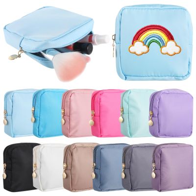 12 Mini Cosmetic Bags, Lightweight Zippered Square Pouches for Purse, Travel-Ready Nylon Makeup Cases, Assorted Colors