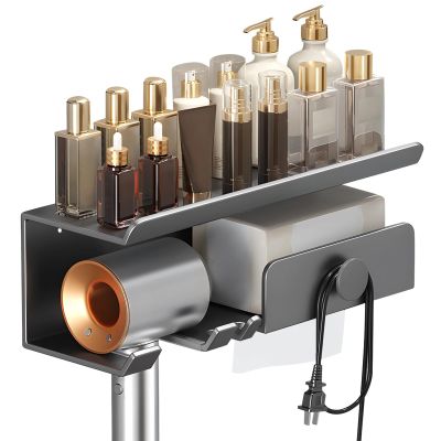 yeeplant Wall-Mounted Hair Tool Holder, Carbon Steel Bathroom Rack with Shelf for Hair Dryers and Accessories