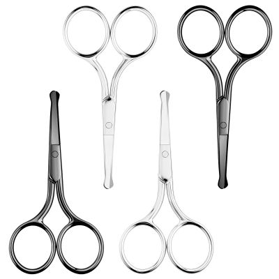 4 Pcs Nose Hair Scissors Safety Tip Clippers Small Scissors With Round Tip Design Professional Grooming Rounded Facial Safety Scissor Beauty for Men Women Hair Eyelashes Nose Eyebrow Trimming