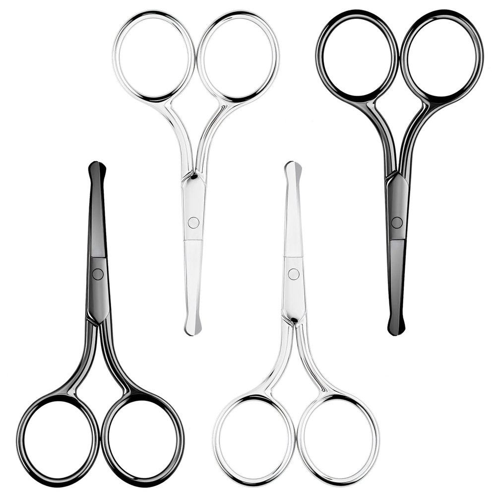4 Pcs Nose Hair Scissors Safety Tip Clippers Small Scissors With Round Tip Design Professional Grooming Rounded Facial Safety Scissor Beauty for Men Women Hair Eyelashes Nose Eyebrow Trimming