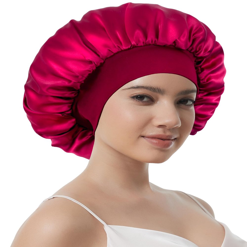 100% Mulberry Silk Bonnet for Sleeping Women, Real Pure Silk Hair Bonnets for Women Sleeping, Double Layer Sleep Cap with Soft Elastic Band for Curly Hair