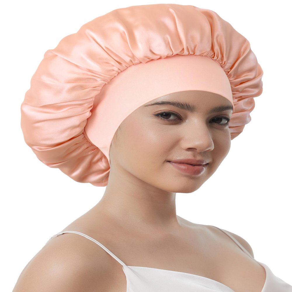 100% Mulberry Silk Bonnet for Sleeping Women, Real Pure Silk Hair Bonnets for Women Sleeping, Double Layer Sleep Cap with Soft Elastic Band for Curly Hair