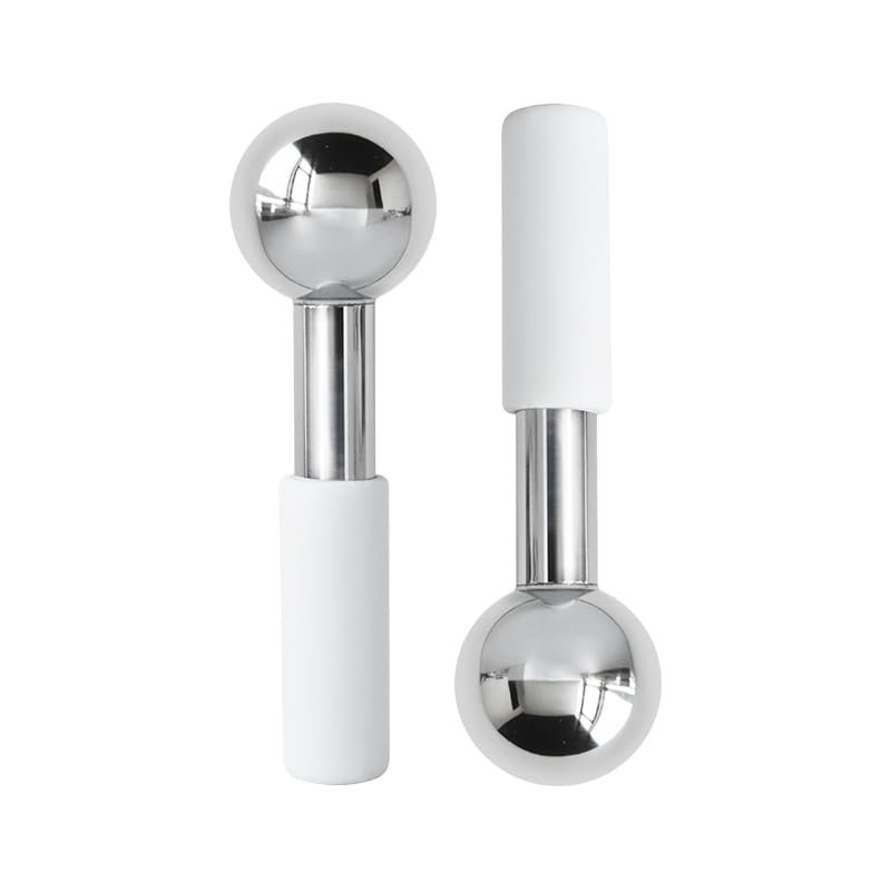 Betyura Ice Globes for Face & Eyes  Unbreakable Stainless Steel Cooling Cryo Sticks, Hot & Cold Facial Roller for Puffiness, Dark Circles & Daily SkincareWhite