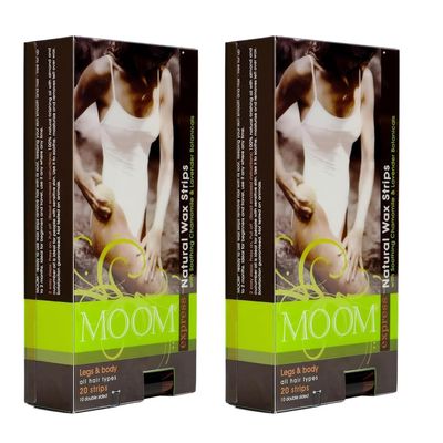 MOOM Express Wax Strips with Chamomile & Lavender, Hair Removal Kit with Finishing Oil  Legs, Bikini, Face & Body, 10 Double-Sided Strips (2 Pack), 40 Count