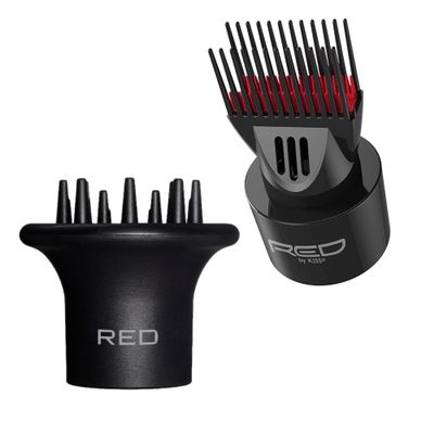 Red by Kiss Hair Dryer Accessory Bundle  Universal Diffuser with Long Prongs for Volume & Defined Curls & Double Layer Detangling Pik for Frizz-Free Blow Drying  Fits 99% Dryers for All Hair Types