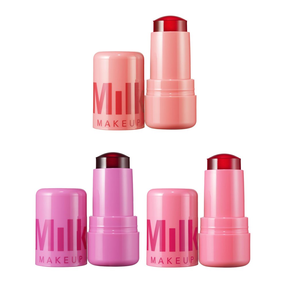 Milk Makeup Cooling Water Jelly Tint Bundle of 3 Sheer Lip + Cheek Stain with Vegan Collagen, Seawater + Aloe Hydrating, Long-Lasting, Buildable Lip Tip + Blush Burst, Chill, & Spritz