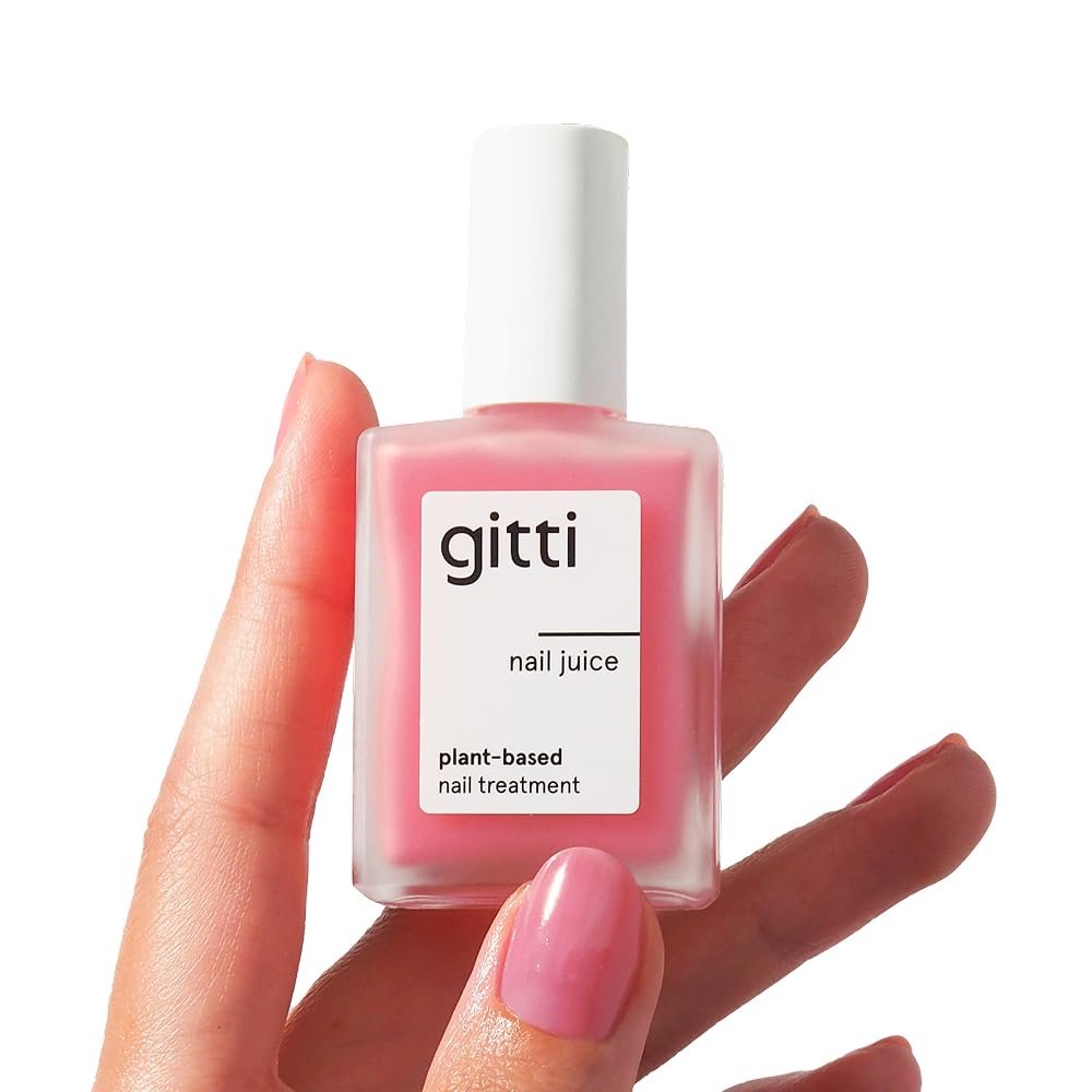 gitti Nail Juice I Natural Nail Care Treatment and Sheer Pink Color, Non-Toxic, 82% Natural Origin, Plant-based, Cruelty-Free, Vegan, Nourishes and Strengthens Nails, 0.5 Fl Oz