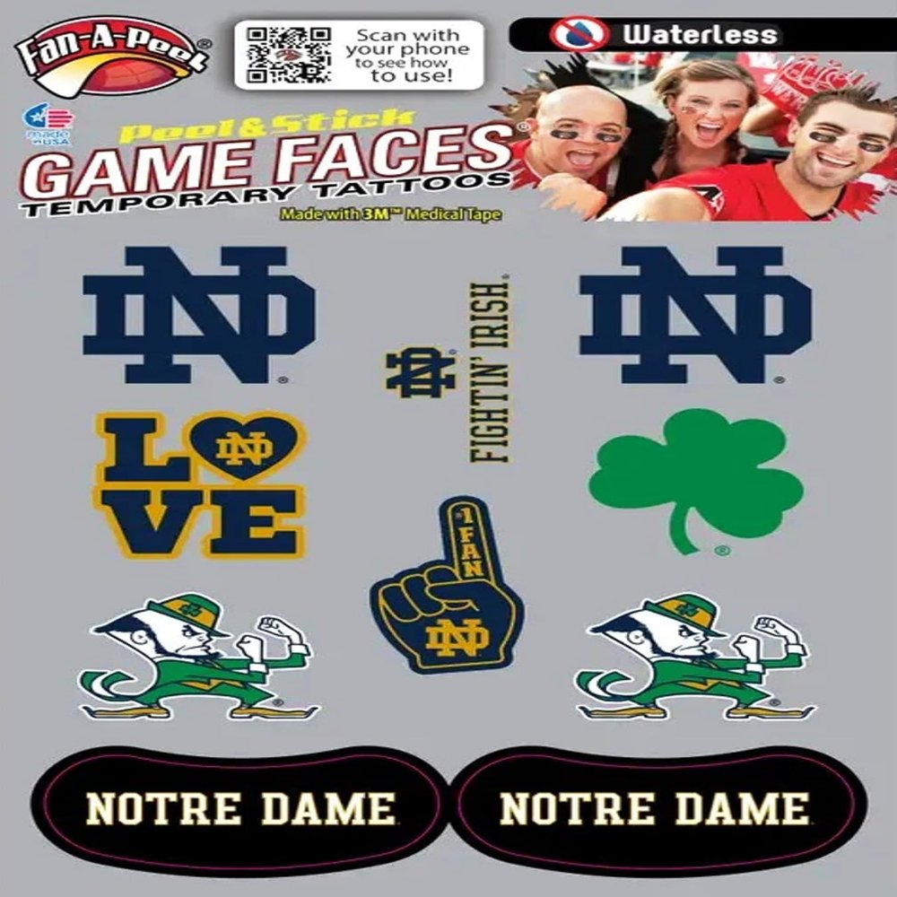 10 Pack Combo 8 Spirit Tattoos & 2 Eye Strips Officially Licensed Waterless Peel & Stick Temporary Tattoos Notre Dame