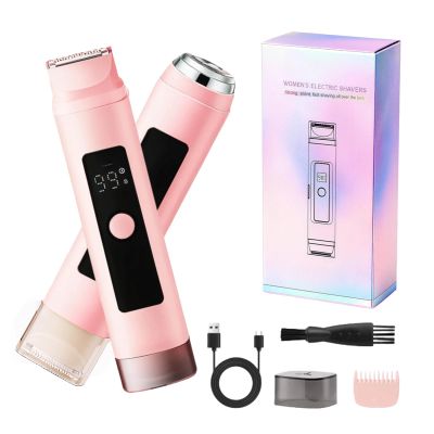 Bikini Trimmer for Women - Dual Head Electric Razor for Body Hair Removal, Cordless Facial Razor, Waterproof Wet & Dry Use Body Shaver, Hair Trimmer for Bikini Underarm Leg Arm Body Face, Pink