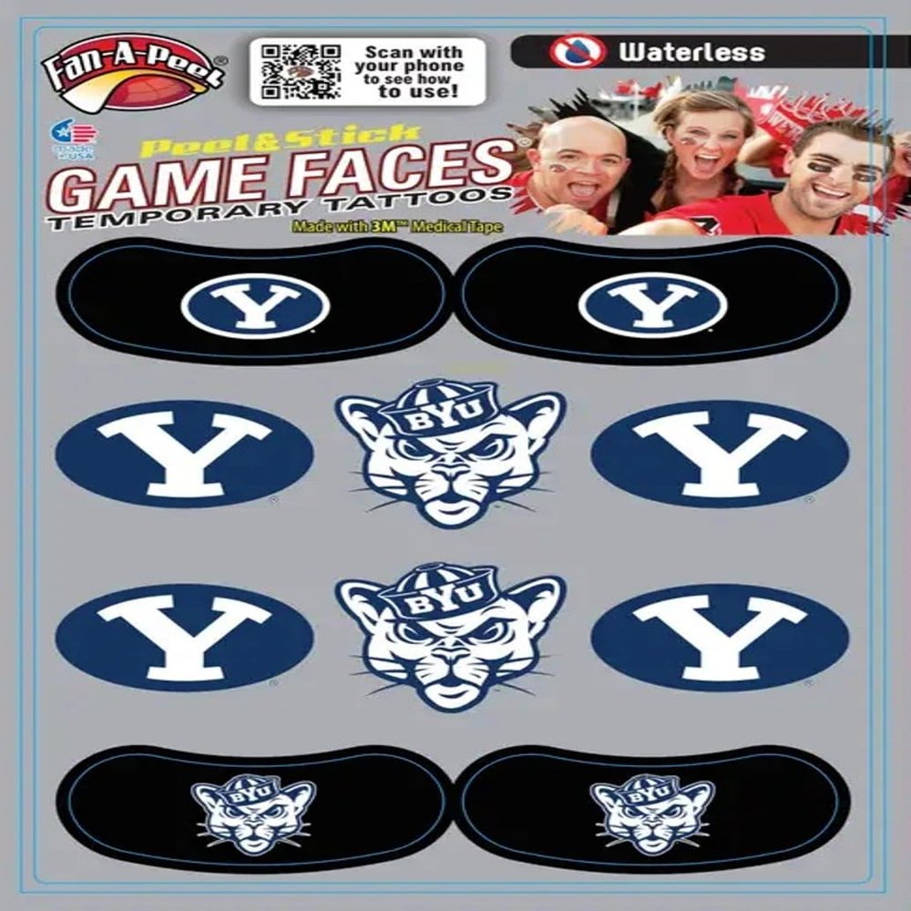 10 Pack Combo 6 Spirit Tattoos & 4 Eye Strips Officially licensed Waterless Peel & Stick Temporary Tattoos BYU Brigham Young