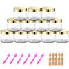 12 Pack 6 oz Plastic Cosmetic Containers With Gold Lids Refillable Clear Empty Travle Jars Containers for Body Butter,Sugar Scrubs,Cream,Lotions,Candy, Label&Spatulas view 1