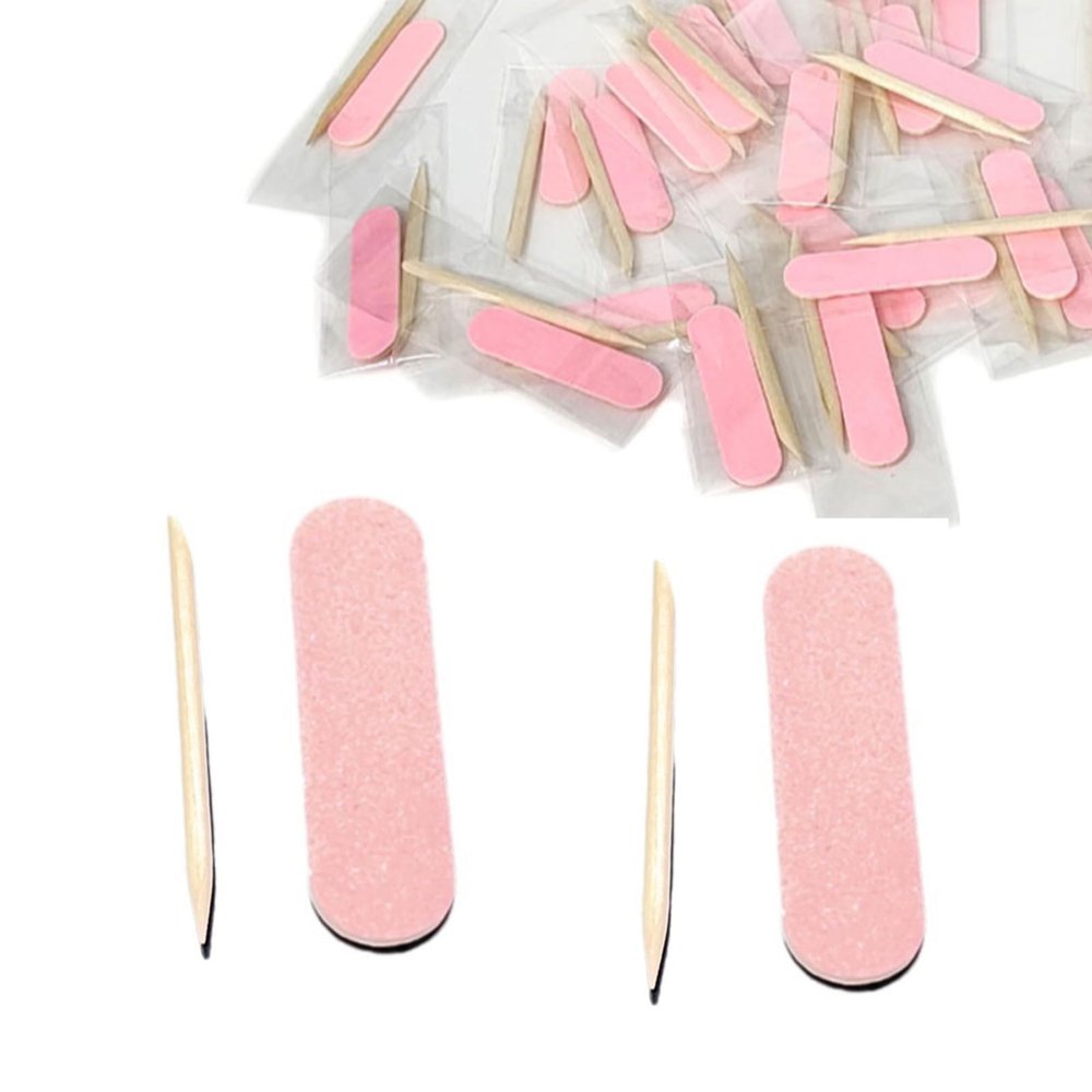 50 Pack Mini Disposable Nail File Kit with Wooden Cuticle Pusher, Individually Packaged, Press on Nail Art Prep Tool for Home Manicure & Pedicure
