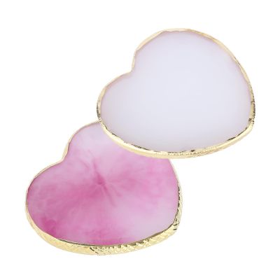 2pcs Nail Palettes, Heart Shaped Resin Nail Paint Plate with Golden Edge Gel Polish Holder Mixing Design Tray & Display Board Manicure Tools Supplies for Home Salon(White & Dark Purple)