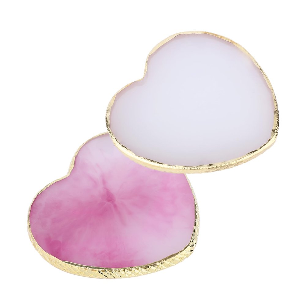 2pcs Nail Palettes, Heart Shaped Resin Nail Paint Plate with Golden Edge Gel Polish Holder Mixing Design Tray & Display Board Manicure Tools Supplies for Home Salon(White & Dark Purple)
