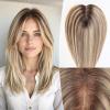 EMMOR 14 Inch Human Hair Topper for Women - 5"  6" Upgrade Swiss Lace Base with 3 Non-Slip Clips, 100% Real Hair Toppers for Thinning Hair & Natural Looking(Ombre Blonde Mixed Brown) view 1
