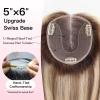 EMMOR 14 Inch Human Hair Topper for Women - 5"  6" Upgrade Swiss Lace Base with 3 Non-Slip Clips, 100% Real Hair Toppers for Thinning Hair & Natural Looking(Ombre Blonde Mixed Brown) view 2