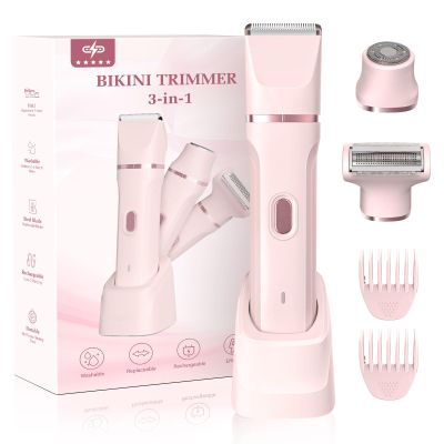 Bikini Trimmer for WomenElectric Body Hair Trimmer, 3 in 1 Wet/Dry Shaver Groomer, Replaceable Ceramic Blade Heads, Electric Razors for Women Legs, Bikini Shaver