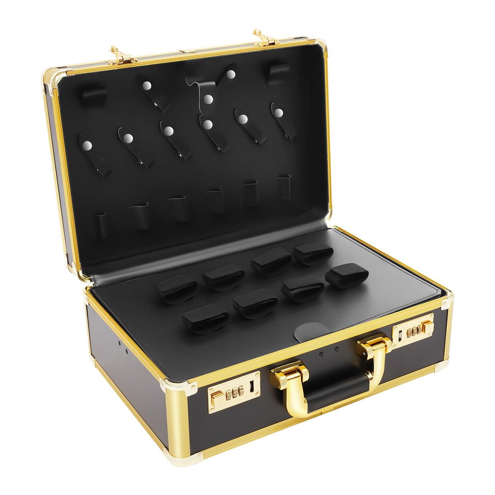 INPAITOO Barber Travel Case, Professional Barber Supplies Tool, Gold Password Lock Carrying Case, Hair Kit Tool Box Aluminum Organizer with Portable Handle for Clippers