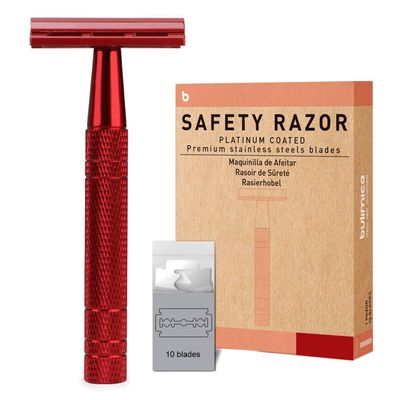 Safety Razor for Women and Men, Single Blade Razors, Reusable Metal Womens Razors for Shaving, with 10 Stainless Steel Double Edge Blades, Smooth and Close Shave, Plastic Free, Red