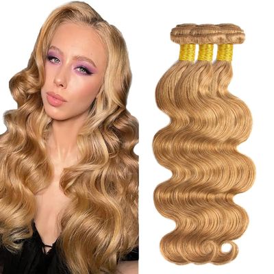 12 14 16 Inch #27 Blonde Bundles Human Hair Body Wave 3 Bundles 100 Grams/Bundle 10A Grade Unprocessed Brazilian Virgin Hairs Honey Blonde Bundle Weaves Hair Extensions For Women