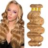 12 14 16 Inch #27 Blonde Bundles Human Hair Body Wave 3 Bundles 100 Grams/Bundle 10A Grade Unprocessed Brazilian Virgin Hairs Honey Blonde Bundle Weaves Hair Extensions For Women view 1