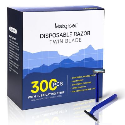 Disposable Razors Bulk for Shave - Mens Bulk Razors for Shaving with Lubricating Strip & 2 Stainless Steel Blades, Multipurpose Portable Supply Razor for Bathing Hotel Travel300 Count