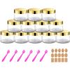 12 Pack 4 oz Plastic Cosmetic Containers With Gold Lids Refillable Clear Empty Travle Jars Containers for Body Butter,Sugar Scrubs,Cream,Lotions,Candy, Label&Spatulas view 1