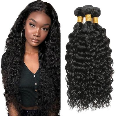 12 12 12 Inch #1B Nature Black Bundles Human Hair Water Wave 3 Bundles 100 Grams/Bundle 10A Grade Unprocessed Brazilian Virgin Hairs Water Wave Bundles Weaves Hair Extensions For Women