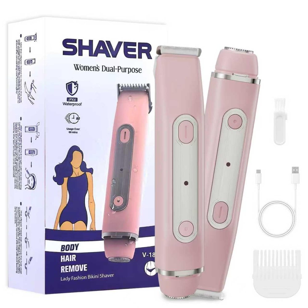 lurini Bikini Trimmer for Women - 2 in 1 Women Electric Razors,Cordless Body Shaver for Trip,Replaceable Lady Facial Razor, IPX6 Waterproof&Easy Cleaning, Ceramic Blade, USB Charge 706 Pink
