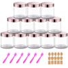 12 Pack 8 oz Plastic Cosmetic Containers With Rose Gold Lids Refillable Clear Empty Travle Jars Containers for Body Butter,Sugar Scrubs,Cream,Lotions,Candy, Label&Spatulas view 1