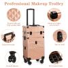 2 in 1 Aluminum Lockable Cosmetic Makeup Train Case,Rolling Make Up Train Cases,Portable Makeup Organizer Suitcase,Cosmetic Storage Box,with Wheels,for Nail Tech Hairstylist Barber (Champagne Gold) view 4