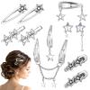 10 Pcs Silver Star Hair Clips, Silver Hair Accessories, 8 Shapes Pentagram Hairs Snap Clips, Metal Kawaii Barrettes for Women Girls view 1