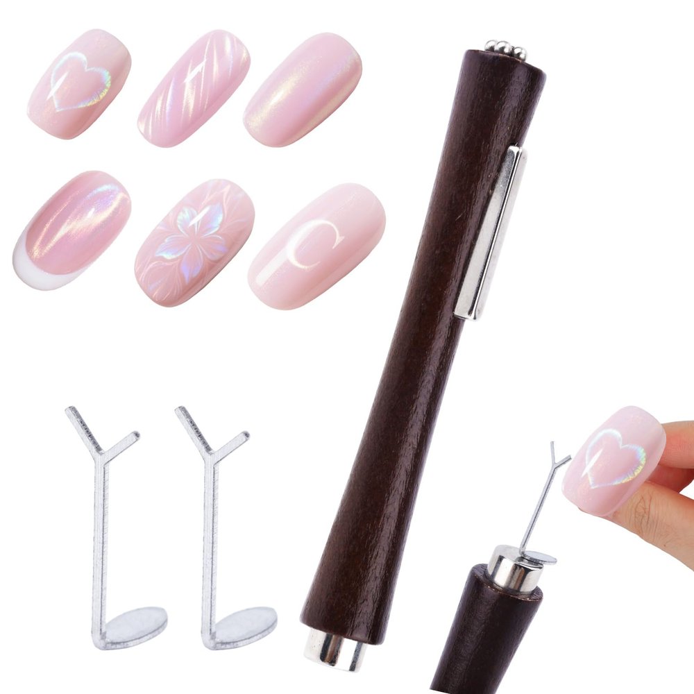 3-in-1 Cat Eye Nail Magnet & 2 Heart-Shaped Nail Tool Set, Y-Shape Guide Sticks Cylindrical Magnetic for Cateye Gel Polish Home Salon DIY Manicure