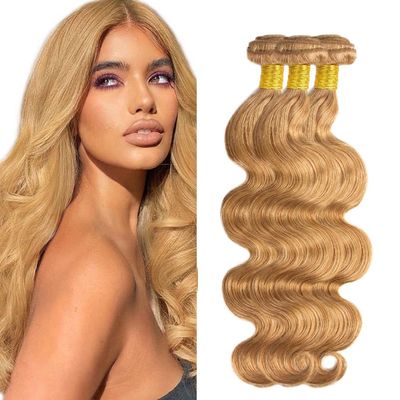 10 12 14 Inch #27 Blonde Bundles Human Hair Body Wave 3 Bundles 100 Grams/Bundle 10A Grade Unprocessed Brazilian Virgin Hairs Honey Blonde Bundle Weaves Hair Extensions For Women